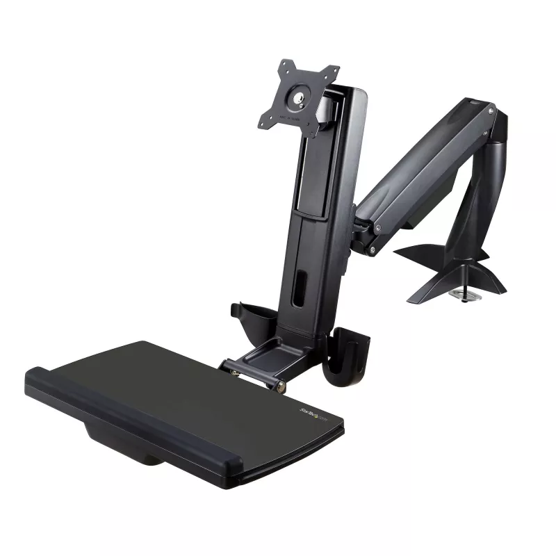 StarTech.com Sit Stand Monitor Arm - Desk Mount Adjustable Sit-Stand Workstation Arm for Single 34 inch VESA Mount Display - Ergonomic Articulating Standing Desk Converter with Keyboard Tray