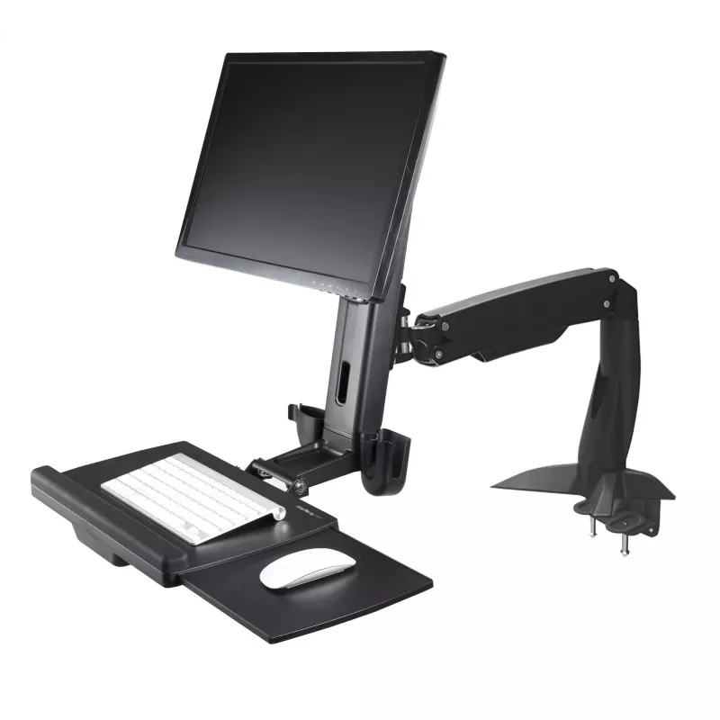StarTech.com Sit Stand Monitor Arm - Desk Mount Adjustable Sit-Stand Workstation Arm for Single 34 inch VESA Mount Display - Ergonomic Articulating Standing Desk Converter with Keyboard Tray