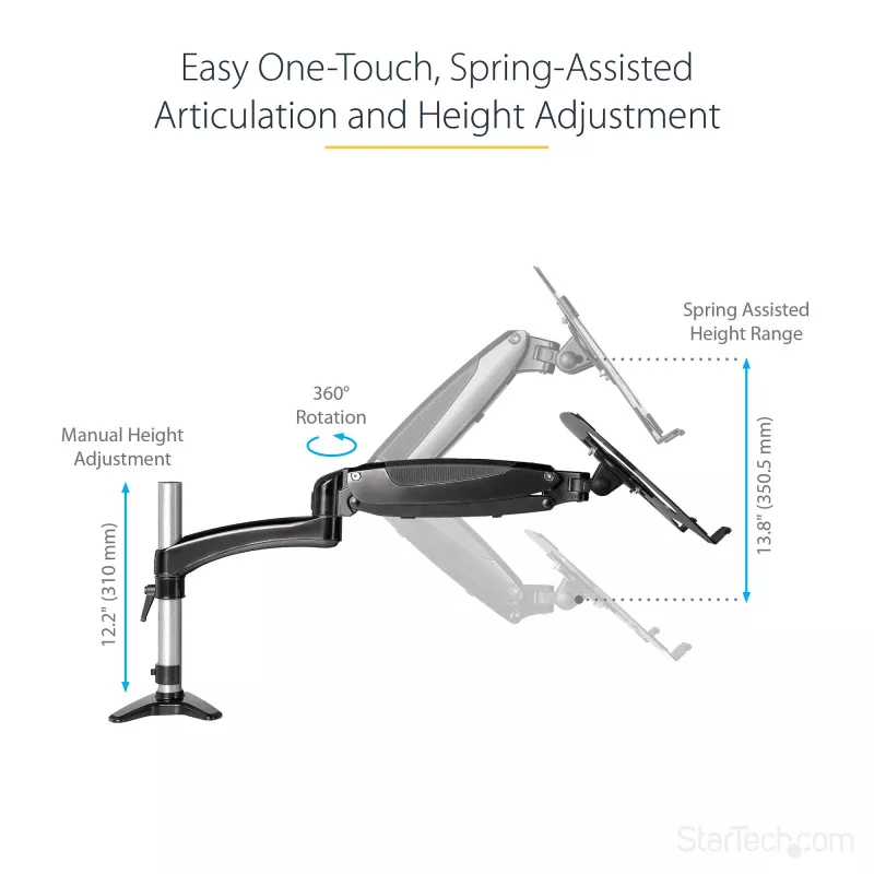 StarTech.com Desk Mount Laptop Arm - Full Motion Articulating Arm for Laptop or Single 34 inch Monitor - VESA Mount Laptop Tray Bracket - Ergonomic Adjustable Notebook Stand - Desk-Clamp