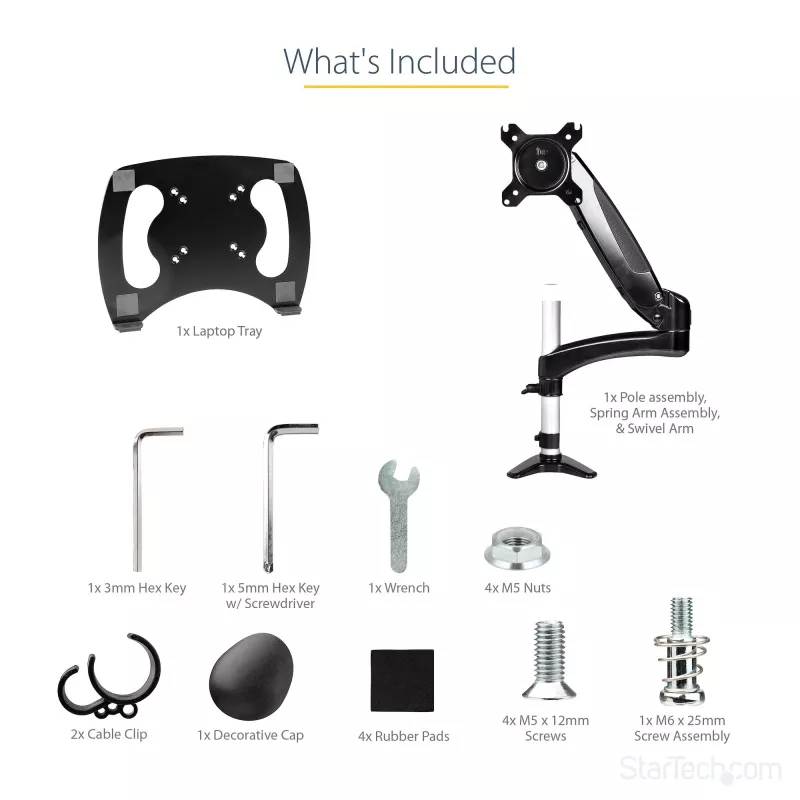 StarTech.com Desk Mount Laptop Arm - Full Motion Articulating Arm for Laptop or Single 34 inch Monitor - VESA Mount Laptop Tray Bracket - Ergonomic Adjustable Notebook Stand - Desk-Clamp