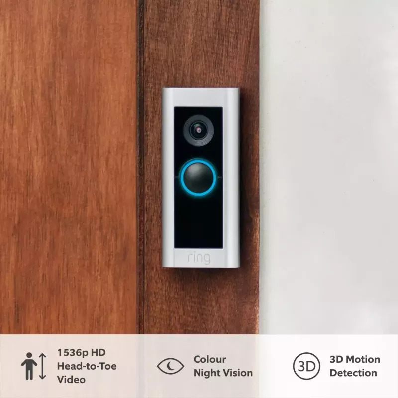 Video intercom system RING B0B2BNM4PV — wireless, 1920×1080 max video, nickel finish, Wi‑Fi (802.11b/g/n/ax)