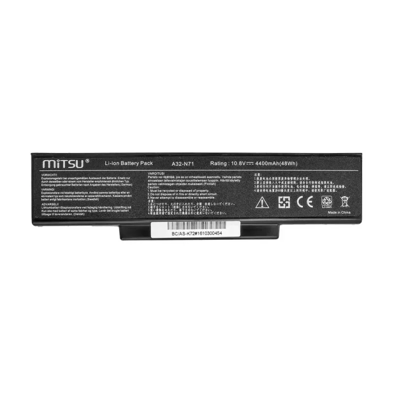 Battery MITSU for ASUS K72 K73 N73 X77, 4400 mAh, 10.8–11.1 V