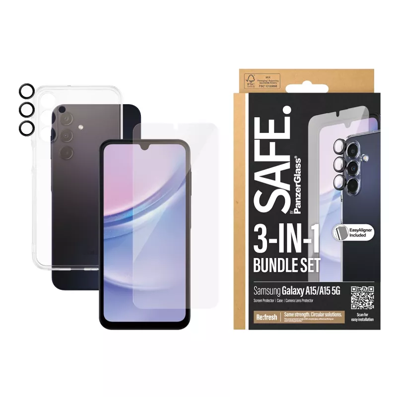 PanzerGlass SAFE. by ® 3-in-1 Protection Bundle Samsung Galaxy A15 | A15 5G
