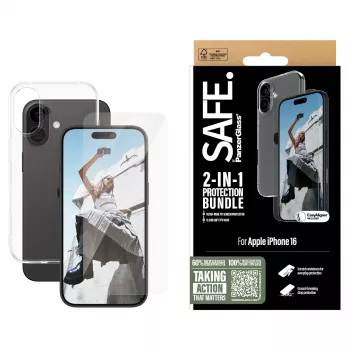 PanzerGlass SAFE. by ® 2-in-1 Protection Bundle iPhone 16, Apple, Apple - iPhone 16, Dry application, Scratch resistant, Shock resistant, Transparent, 1 pc(s)