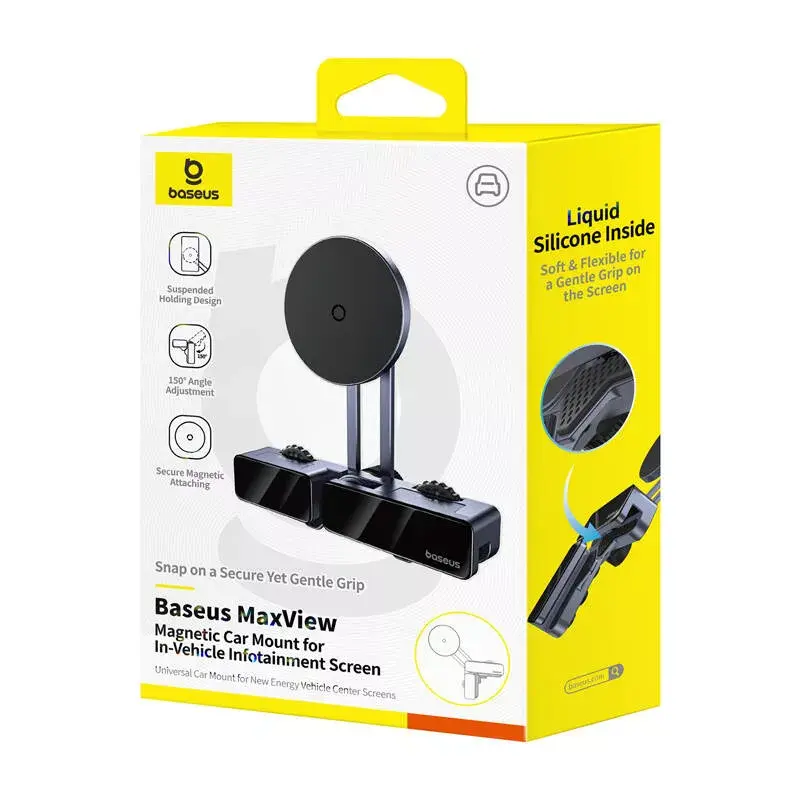 Car magnetic screen holder Baseus MaxView Gray for smartphone and tablet mounting on vehicle display
