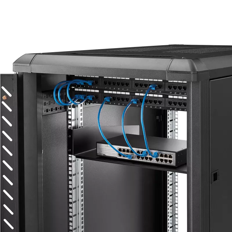 StarTech.com 2U Server Rack Shelf - Universal Rack Mount Cantilever Shelf for 19 inch Network Equipment Rack & Cabinet - Heavy Duty Steel – Weight Capacity 44lb/20kg - 16 inch Deep Tray, Black