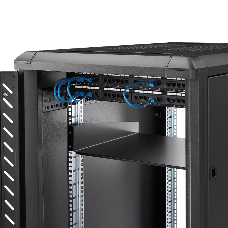 StarTech.com 2U Server Rack Shelf - Universal Rack Mount Cantilever Shelf for 19 inch Network Equipment Rack & Cabinet - Heavy Duty Steel – Weight Capacity 44lb/20kg - 16 inch Deep Tray, Black