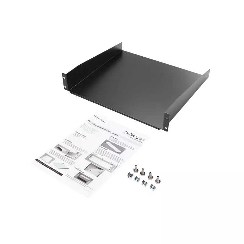 StarTech.com 2U Server Rack Shelf - Universal Rack Mount Cantilever Shelf for 19 inch Network Equipment Rack & Cabinet - Heavy Duty Steel – Weight Capacity 44lb/20kg - 16 inch Deep Tray, Black