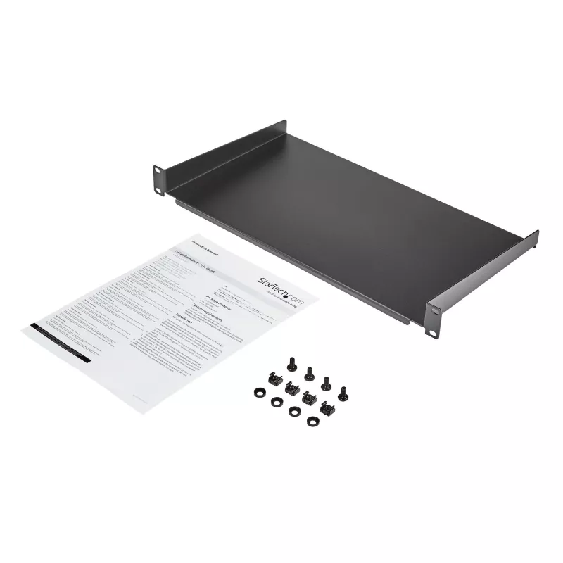 StarTech.com 1U Fixed Server Rack Mount Shelf - 10in Deep Steel Universal Cantilever Tray for 19 inch AV/ Network Equipment Rack - Heavy Duty Steel - Weight Capacity 44lbs/20kg, Black