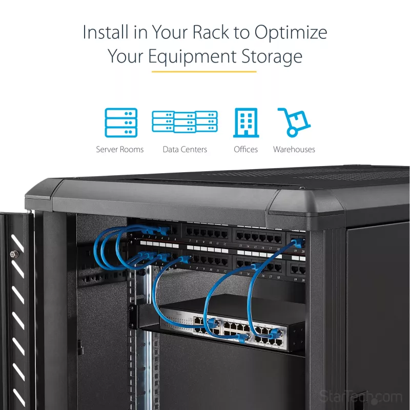 StarTech.com 1U Fixed Server Rack Mount Shelf - 10in Deep Steel Universal Cantilever Tray for 19 inch AV/ Network Equipment Rack - Heavy Duty Steel - Weight Capacity 44lbs/20kg, Black