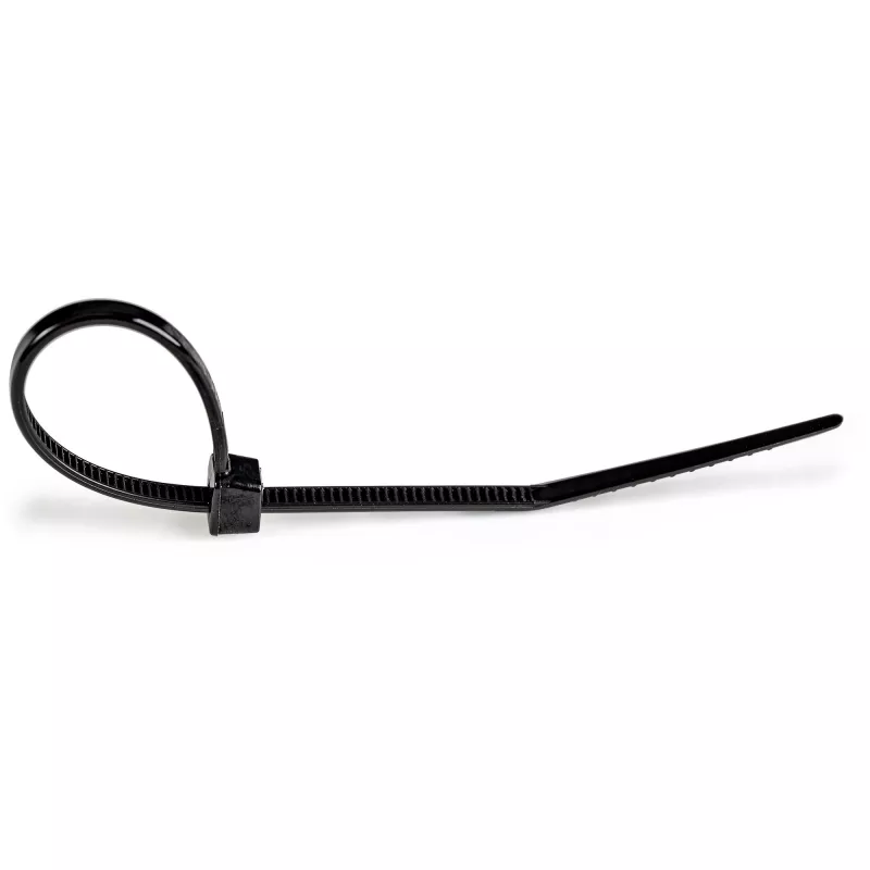StarTech.com 100-Pack 6 inch(15cm) Cable Ties - 1/8 inch(3.6mm) wide, 1-3/8 inch(39mm) Bundle Diameter, 40lb(18kg) Tensile Strength, Nylon Self Locking Zip Ties with Curved Tip, UL Listed, Black - TAA