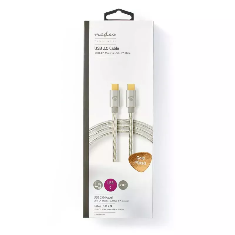 USB cable Nedis CCTB60800AL20 USB 2.0 2 m USB C Silver