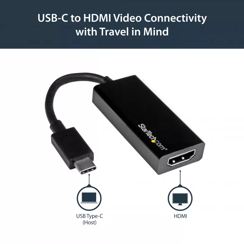 StarTech.com USB-C to HDMI Adapter with 4K 30Hz - Black, 3.2 Gen 2 (3.1 Gen 2), USB Type-C, HDMI output, 3840 x 2160 pixels