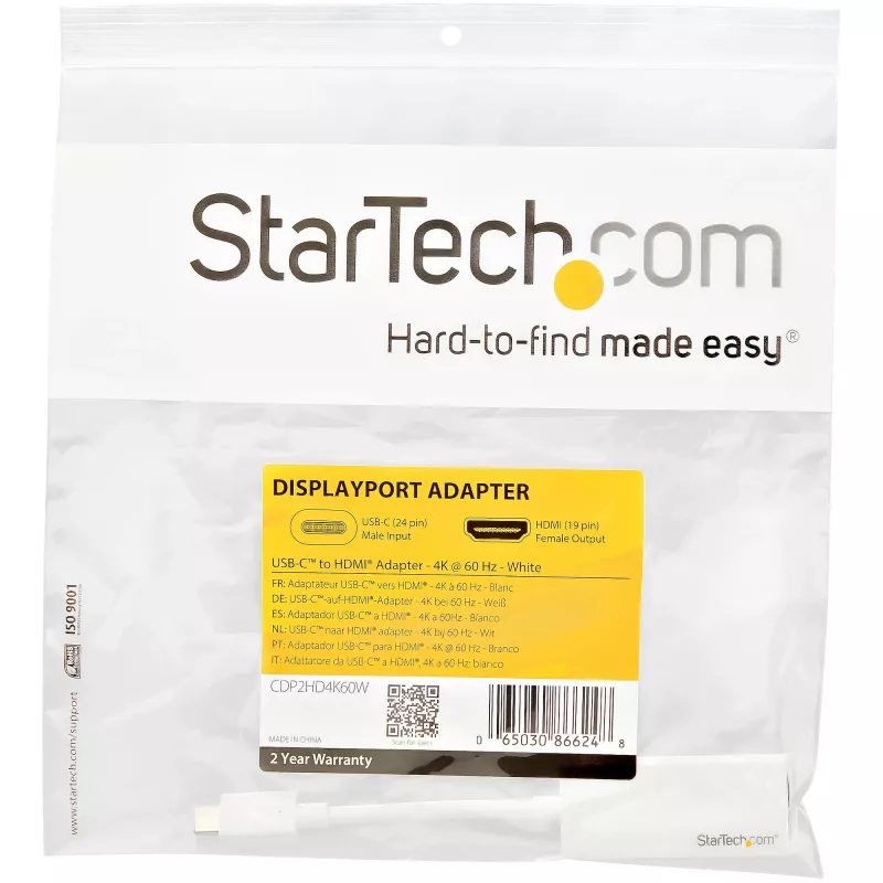 StarTech.com USB-C to HDMI Adapter - White - 4K 60Hz, USB Type-C, HDMI output, 3840 x 2160 pixels