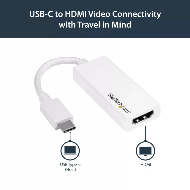StarTech.com USB-C to HDMI Adapter - White - 4K 60Hz, USB Type-C, HDMI output, 3840 x 2160 pixels