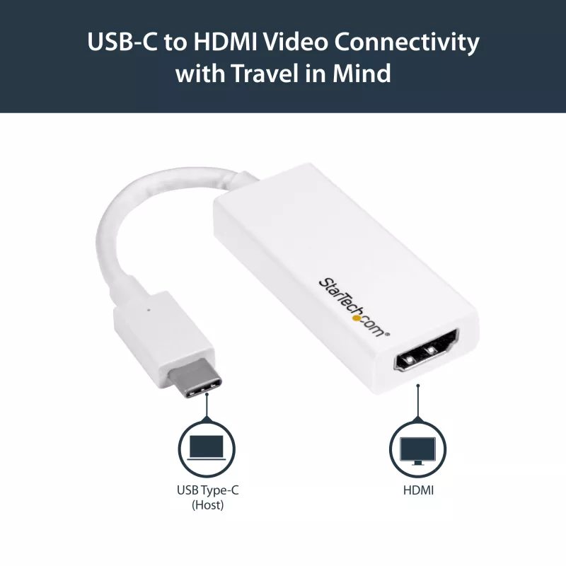 StarTech.com USB-C to HDMI Adapter with 4K 30Hz - White, USB Type-C, HDMI output, 3840 x 2160 pixels