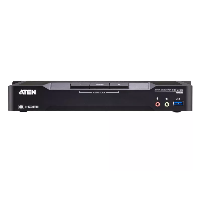 ATEN 2-Port 4K DisplayPort Dual Display Mini-Matrix Boundless KVM Switch