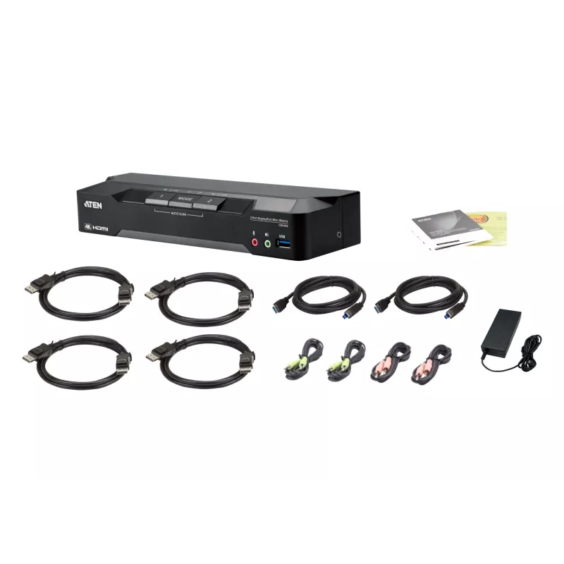 ATEN 2-Port 4K DisplayPort Dual Display Mini-Matrix Boundless KVM Switch