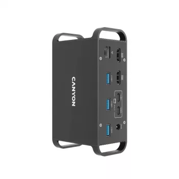 Docking station CANYON CNS-HDS95ST — USB-C (USB 3.2 Gen 2) docking with 2× HDMI, 2× USB 3.2 Gen1, 2× USB 2.0, Gigabit Ethernet, 100W, aluminium, black