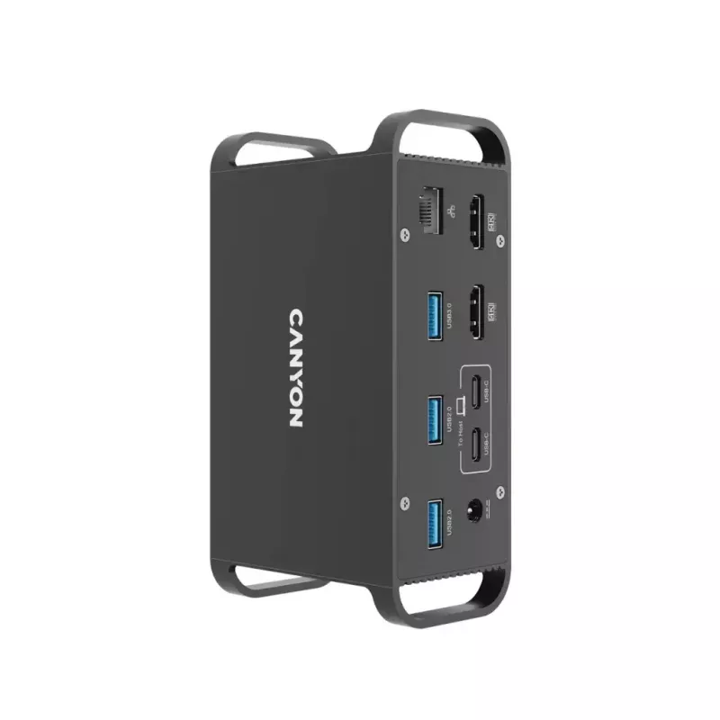 Docking station CANYON CNS-HDS95ST — USB-C (USB 3.2 Gen 2) docking with 2× HDMI, 2× USB 3.2 Gen1, 2× USB 2.0, Gigabit Ethernet, 100W, aluminium, black