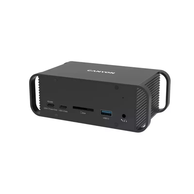 Docking station CANYON CNS-HDS95ST — USB-C (USB 3.2 Gen 2) docking with 2× HDMI, 2× USB 3.2 Gen1, 2× USB 2.0, Gigabit Ethernet, 100W, aluminium, black