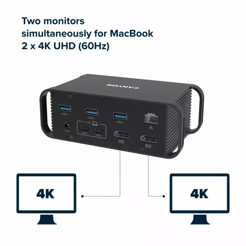 Docking station CANYON CNS-HDS95ST — USB-C (USB 3.2 Gen 2) docking with 2× HDMI, 2× USB 3.2 Gen1, 2× USB 2.0, Gigabit Ethernet, 100W, aluminium, black
