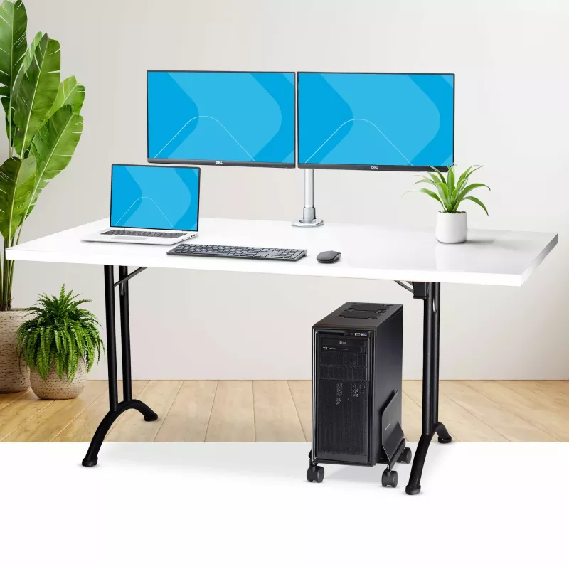 StarTech.com Computer Tower Cart, Rolling Mobile CPU Caddy on Wheels (Casters), Max Load 46.3lb/21kg, Adjustable PC Case Mount, Desktop Floor Stand, Steel Dolly