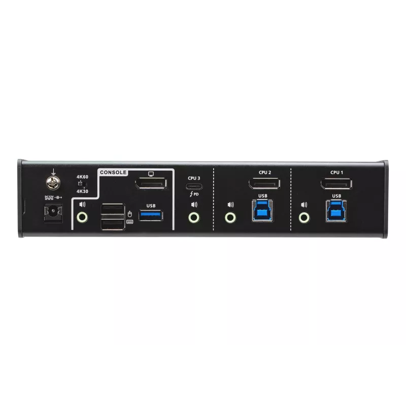 ATEN 3-Port USB-C DisplayPort Hybrid KVMP™ Switch, 4096 x 2160 pixels, 4K Ultra HD, 5.78 W, Black