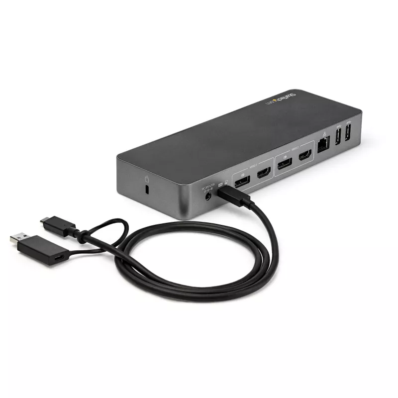 StarTech.com Universal Laptop Docking Station, Hybrid USB-C & USB-A Dock, Dual 4K DP & HDMI, 60W PD, Mac / Windows / Chrome OS, 4x USB 5Gbps Hub, GbE