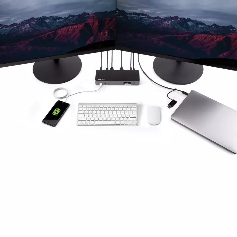 StarTech.com Universal Laptop Docking Station, Hybrid USB-C & USB-A Dock, Dual 4K DP & HDMI, 60W PD, Mac / Windows / Chrome OS, 4x USB 5Gbps Hub, GbE