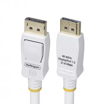 StarTech.com 10ft (3m) White VESA Certified DisplayPort 1.2 Cable, 4K 60Hz, 21.6Gbps, Latching DP Connectors, DP 1.2 DisplayPort Cable, DP Monitor Cord, M/M