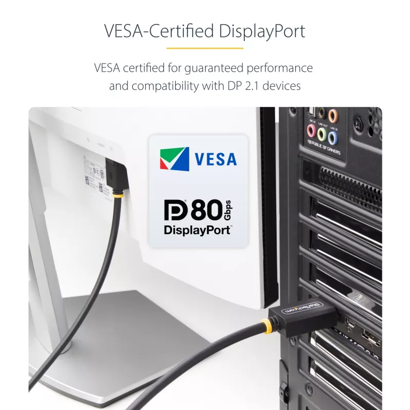 StarTech.com 1m DisplayPort 2.1 Cable, VESA Certified DP80 DisplayPort Cable w/UHBR20/HDR/DSC 1.2a/HDCP 2.2, 16K/8K 60Hz, 4K 240Hz, 80Gbps, DP 2.1 Cable, UHD Monitor Cord, M/M