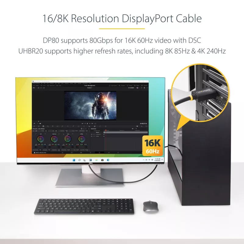 StarTech.com 1m DisplayPort 2.1 Cable, VESA Certified DP80 DisplayPort Cable w/UHBR20/HDR/DSC 1.2a/HDCP 2.2, 16K/8K 60Hz, 4K 240Hz, 80Gbps, DP 2.1 Cable, UHD Monitor Cord, M/M