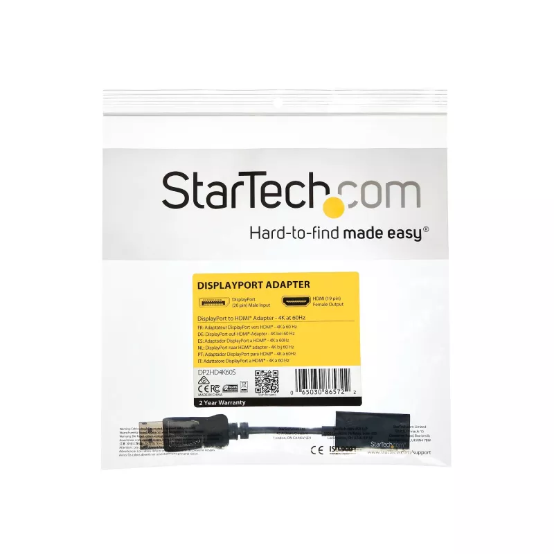 StarTech.com DisplayPort to HDMI Adapter - 4K 60Hz Active DP 1.4 to HDMI 2.0 Video Converter - DP to HDMI Monitor/TV/Display Cable Adapter Dongle - Latching DP Connector