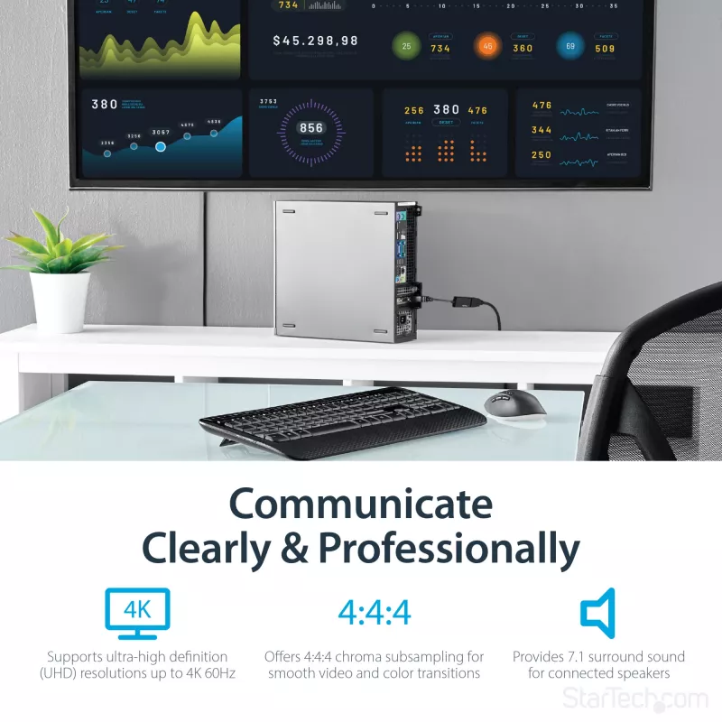 StarTech.com DisplayPort to HDMI Adapter - 4K 60Hz Active DP 1.4 to HDMI 2.0 Video Converter - DP to HDMI Monitor/TV/Display Cable Adapter Dongle - Latching DP Connector