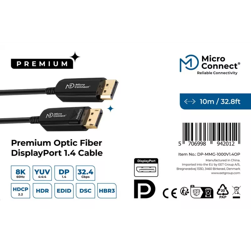Microconnect DP-MMG-1000V1.4OP DisplayPort cable 10 m Black