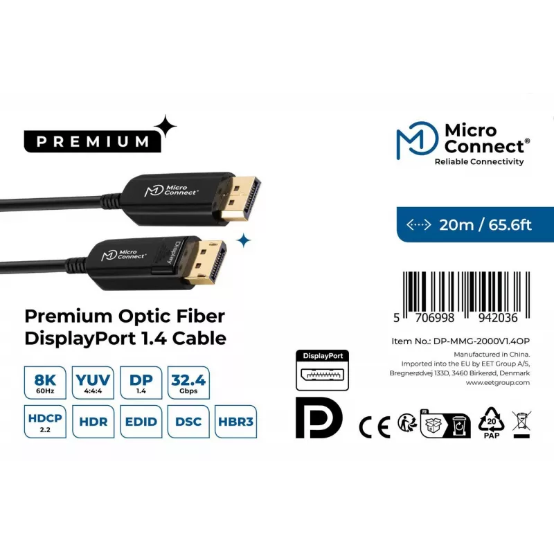 Microconnect DP-MMG-2000V1.4OP DisplayPort cable 20 m Black