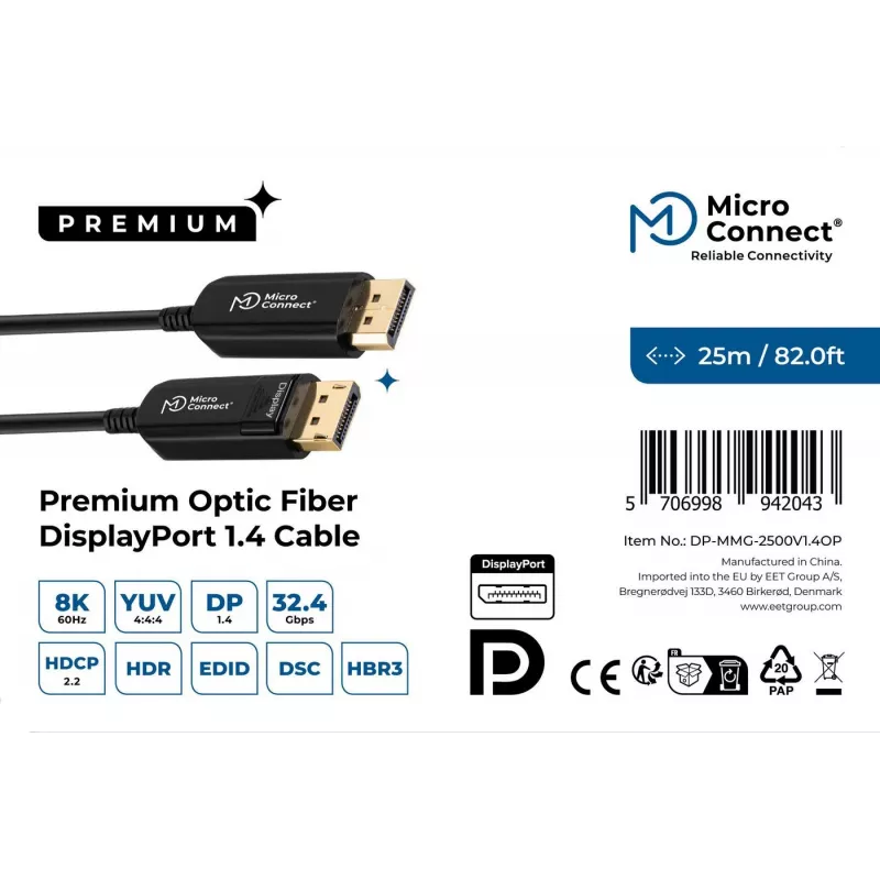 Microconnect DP-MMG-2500V1.4OP DisplayPort cable 25 m Black