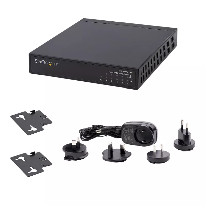 StarTech.com Unmanaged 2.5G Switch - 5 Port Gigabit Switch - 2.5GBASE-T Unmanaged Ethernet Switch - Ethernet Splitter - Din Rail or Wall Mount - Multi-Gigabit - Auto-MDIX - 9K Jumbo