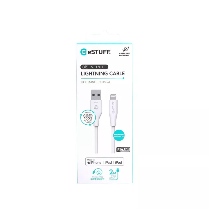 Lightning Cable eSTUFF ES601270 2m White 2.4A