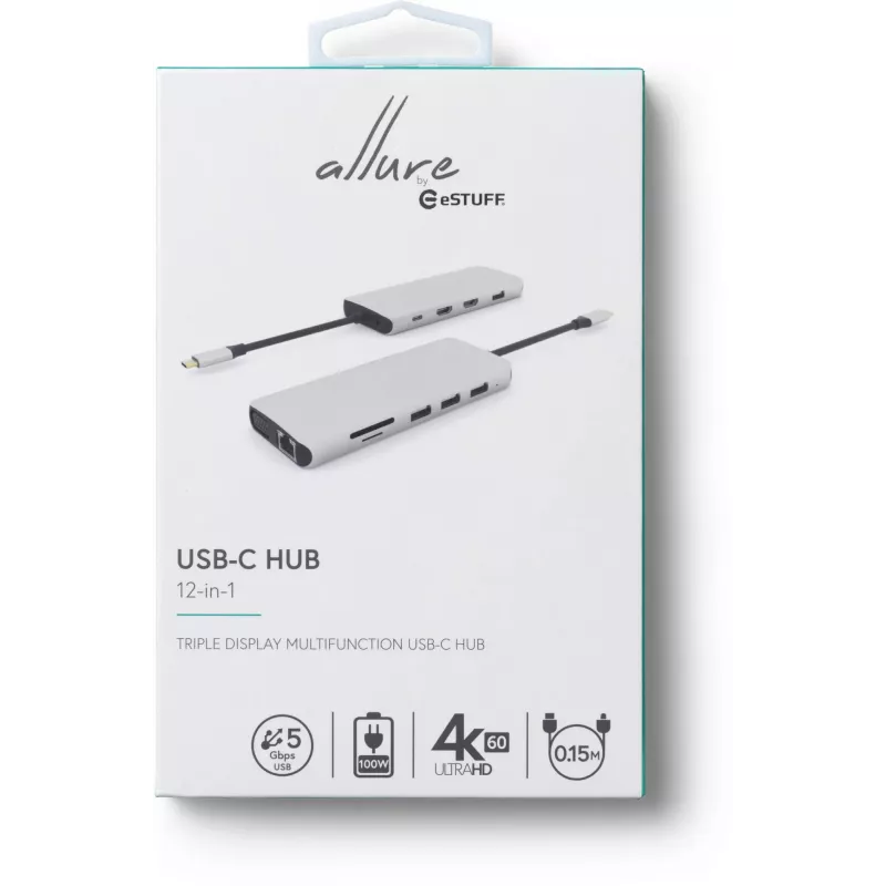 eSTUFF ES623009 interface hub USB 3.2 Gen 1 (3.1 Gen 1) Type-C 5000 Mbit/s Grey