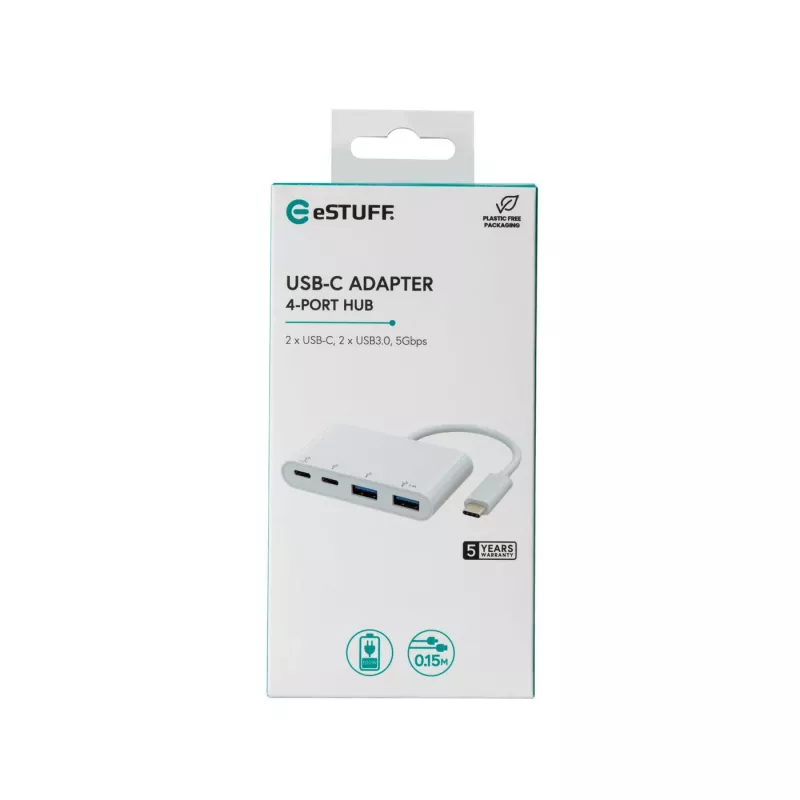 USB Hub eSTUFF USB-C to 2 x USB 3.0 & 2 x USB-C 3.1 10000 Mbit/s White