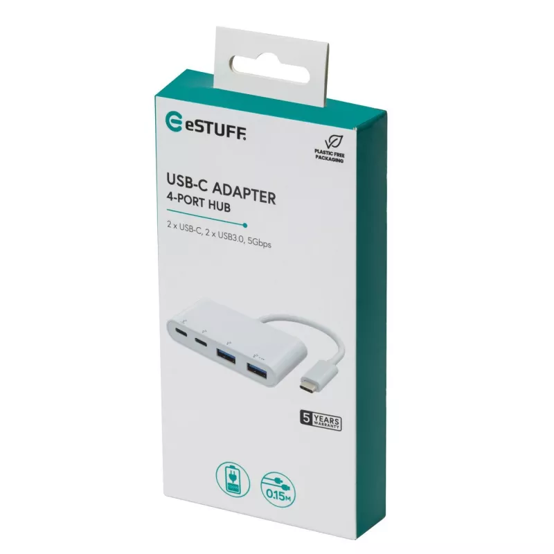 USB Hub eSTUFF USB-C to 2 x USB 3.0 & 2 x USB-C 3.1 10000 Mbit/s White