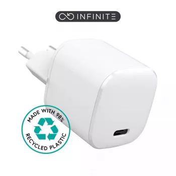 eSTUFF 100% Recycled Plastic - Home Charger USB-C PD 3A 20W, EU Plug - White