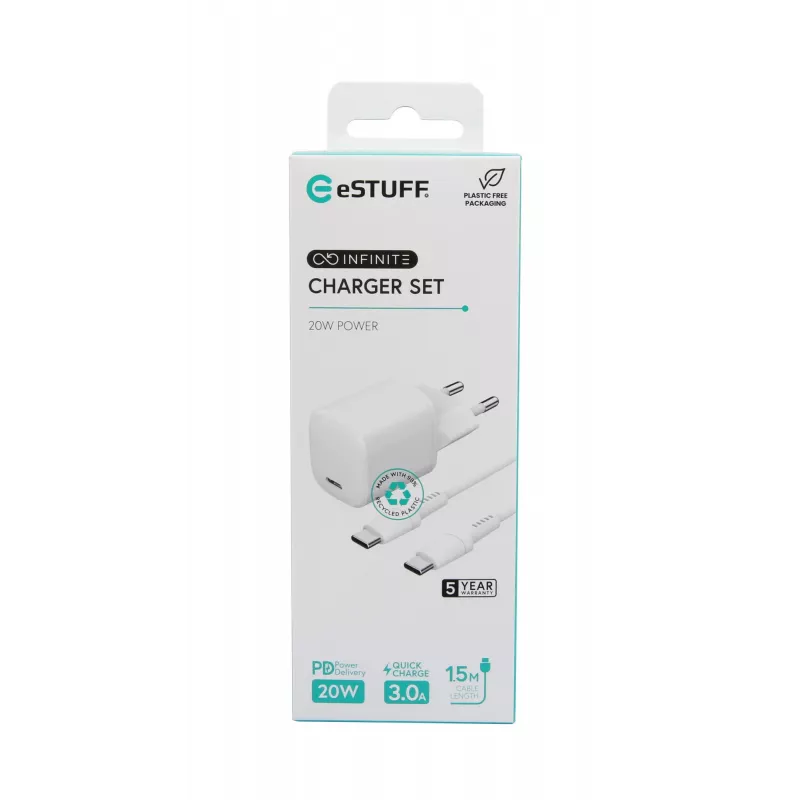 Mobile device charger eSTUFF ES637500 12V USB Type-C 1.5m White