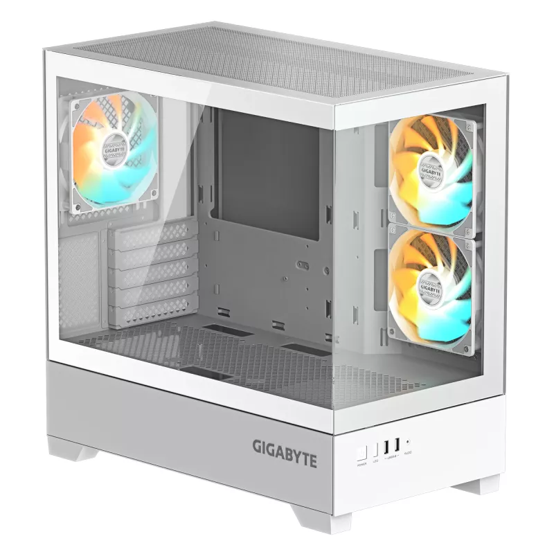 GIGABYTE C201 PANORAMIC ICE PC Case - Mid Tower, m-ATX, 360mm radiator support, 3 Pre-installed Fans, USB 3.0, Support RGB Fusion