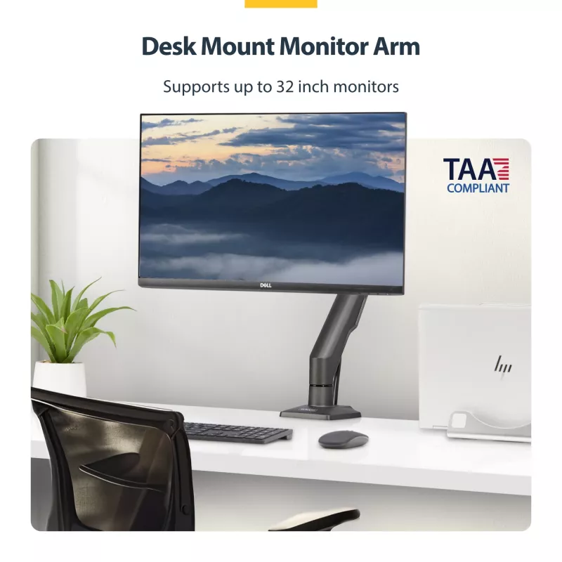 StarTech.com Desk Mount Monitor Arm, Up To 32 inch Display, Max 22lb/10kg, VESA 75x75/100x100, C-Clamp, Fully Articulating, Mechanical Spring, TAA-compliant