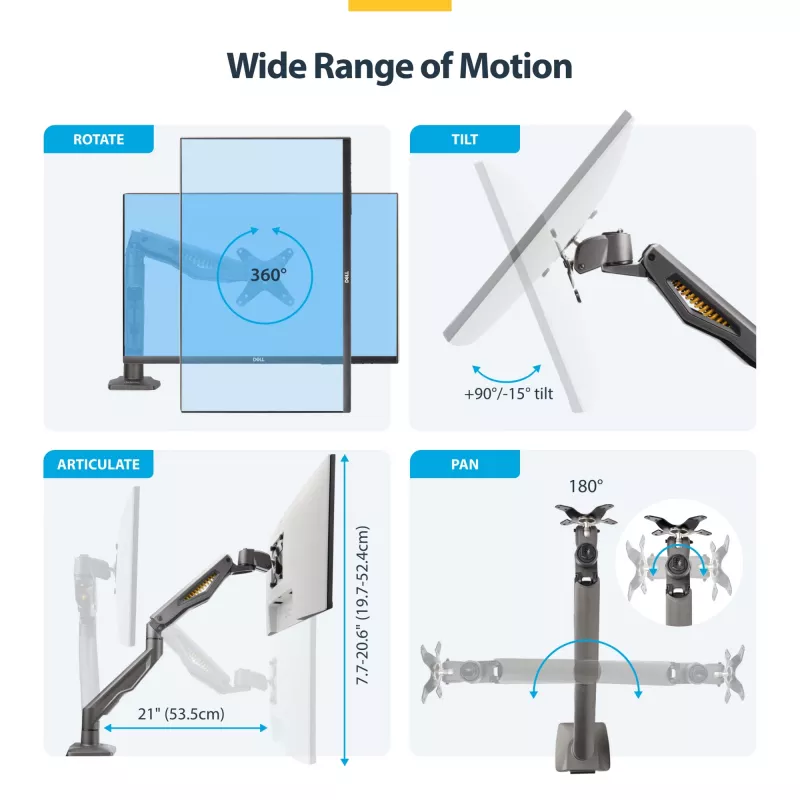 StarTech.com Desk Mount Monitor Arm, Up To 32 inch Display, Max 22lb/10kg, VESA 75x75/100x100, C-Clamp, Fully Articulating, Mechanical Spring, TAA-compliant
