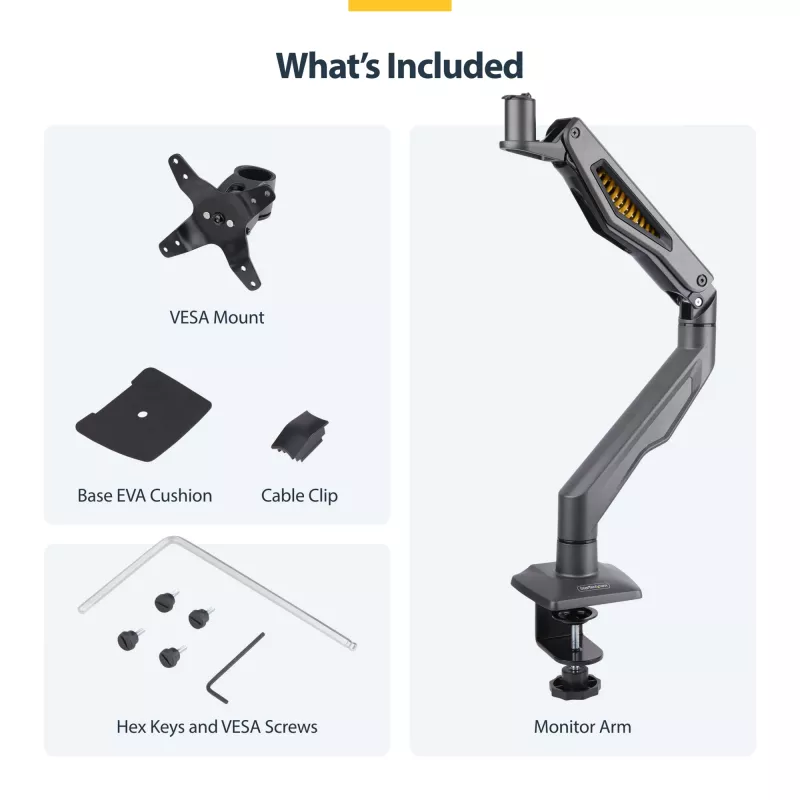 StarTech.com Desk Mount Monitor Arm, Up To 32 inch Display, Max 22lb/10kg, VESA 75x75/100x100, C-Clamp, Fully Articulating, Mechanical Spring, TAA-compliant