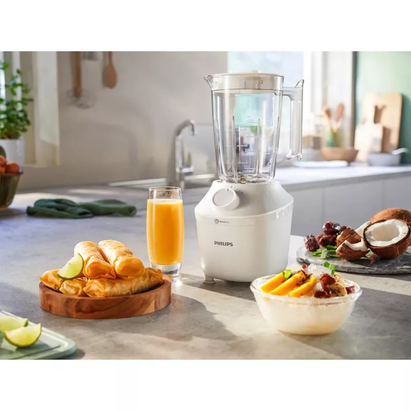 Tabletop blender Philips HR2041/00 — 450 W, 1.9 L plastic bowl, stainless steel blades, white